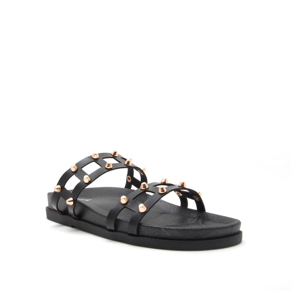 Studded Black Leather Slides - Picture 2 of 5